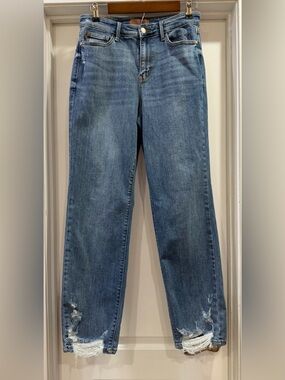 Judy Blue Distressed Stretch Straight Leg Denim Blue Jeans Size 7/28